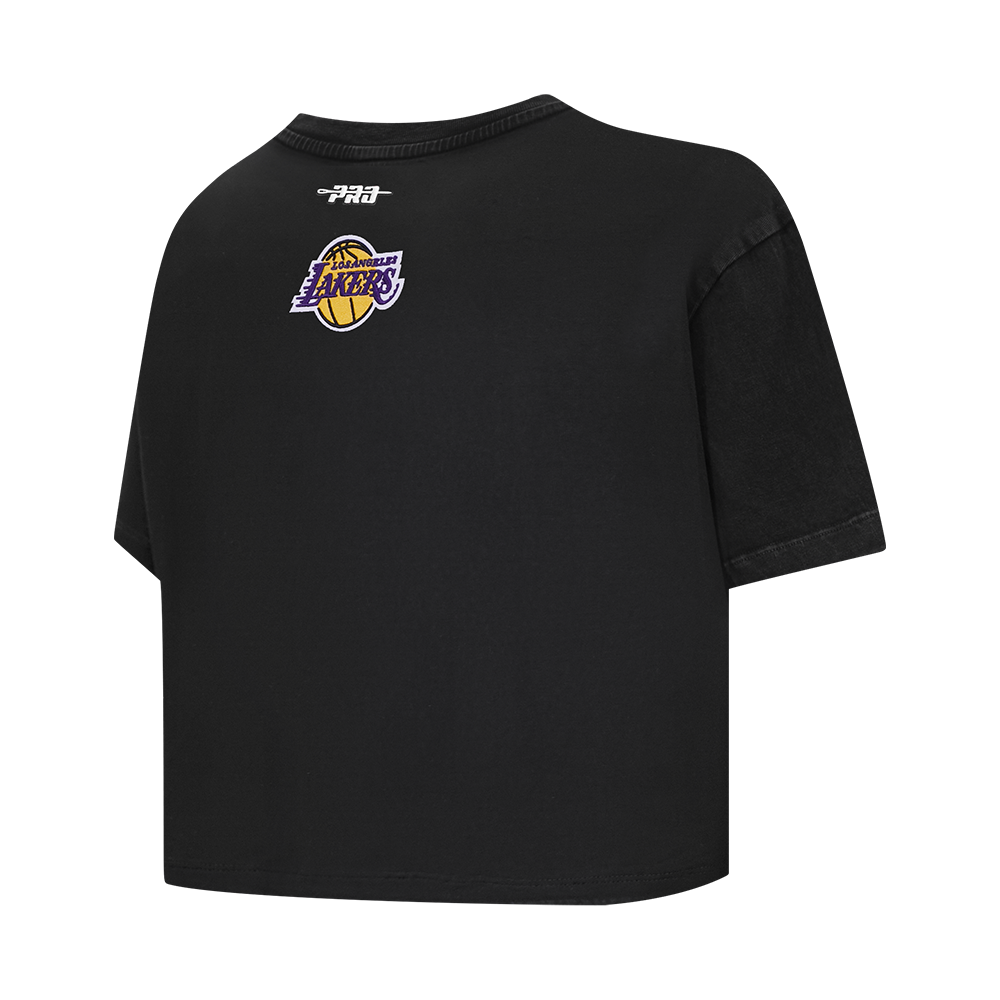 NBA LOS ANGELES LAKERS TEAM CRYSTALLINE WOMEN'S S/S BOXY TEE (WASHED BLACK)