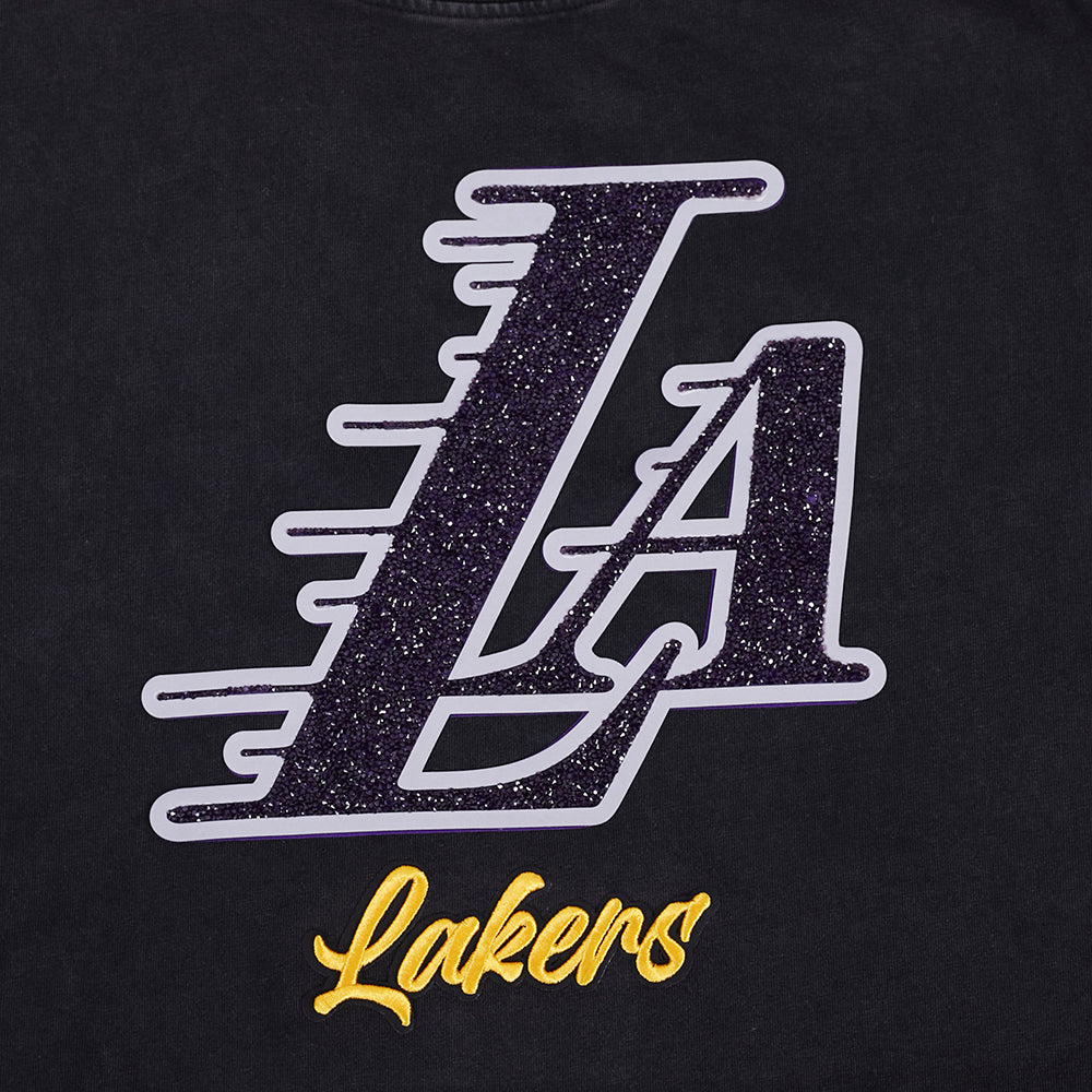 NBA LOS ANGELES LAKERS TEAM CRYSTALLINE WOMEN'S S/S BOXY TEE (WASHED BLACK)