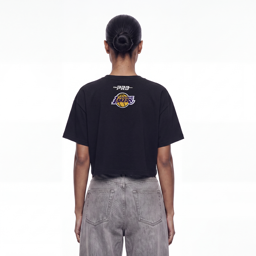 NBA LOS ANGELES LAKERS TEAM CRYSTALLINE WOMEN'S S/S BOXY TEE (WASHED BLACK)