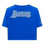 NBA LOS ANGELES LAKERS VARSITY BLUES WOMEN'S SINGLE JERSEY BOXY TEE (ROYAL BLUE)