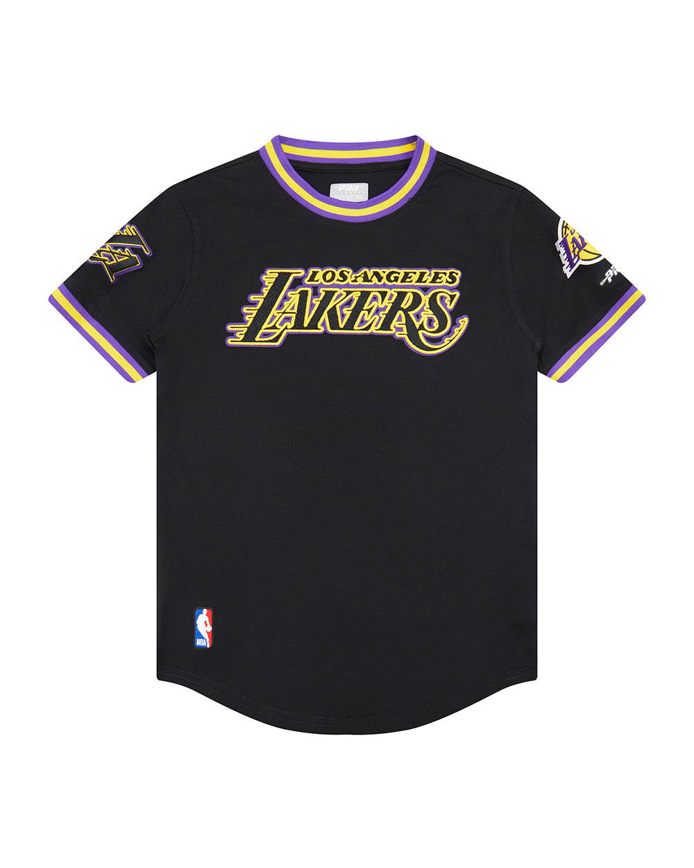 NBA LOS ANGELES LAKERS CLASSIC BIG BOY'S SHORT SLEEVE STRIPED RIB TEE (BLACK/PURPLE)