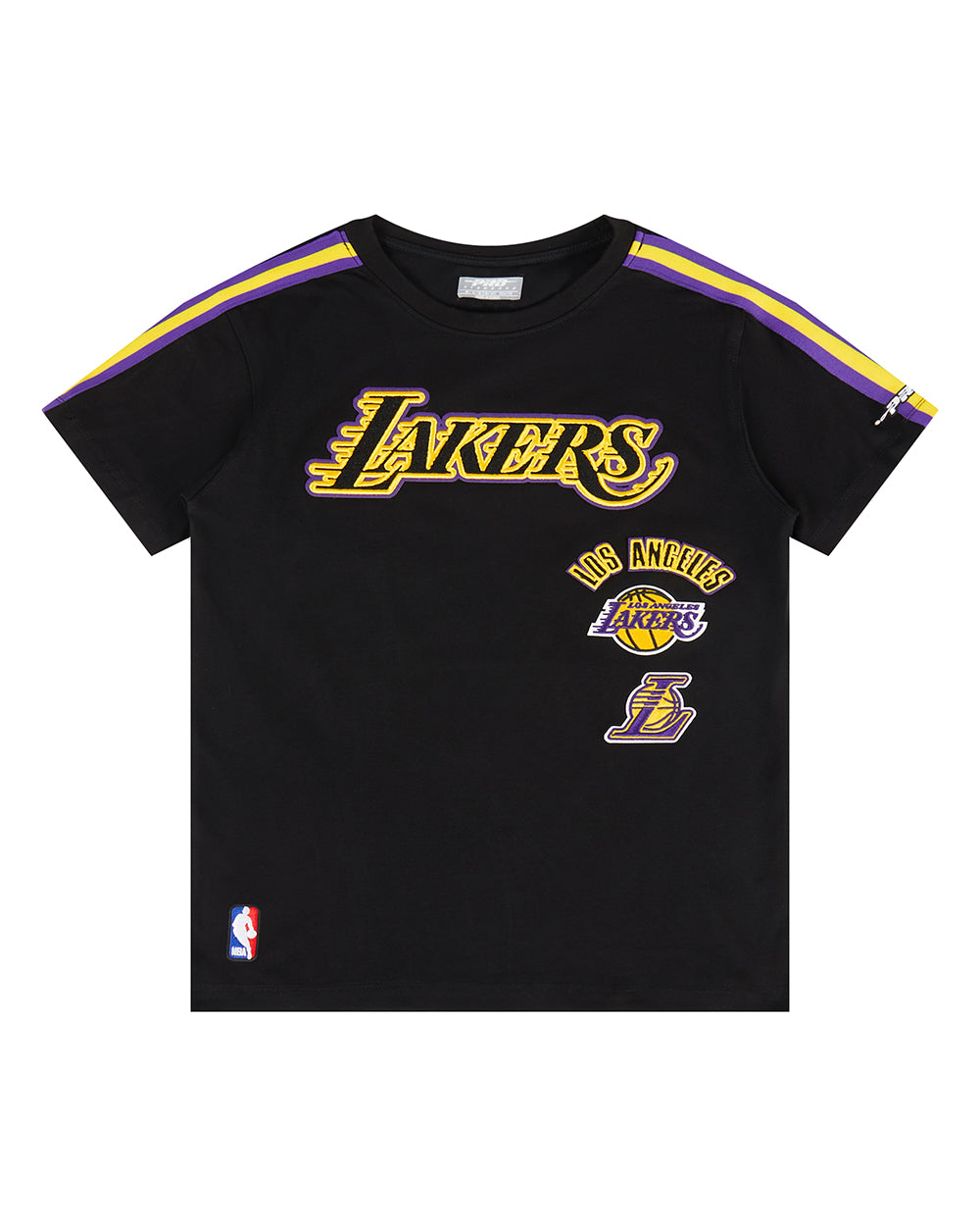 NBA LOS ANGELES LAKERS RETRO CLASSIC T-SHIRT À BANDES EN JERSEY SIMPLE POUR GARÇON JUNIOR (NOIR/VIOLET)