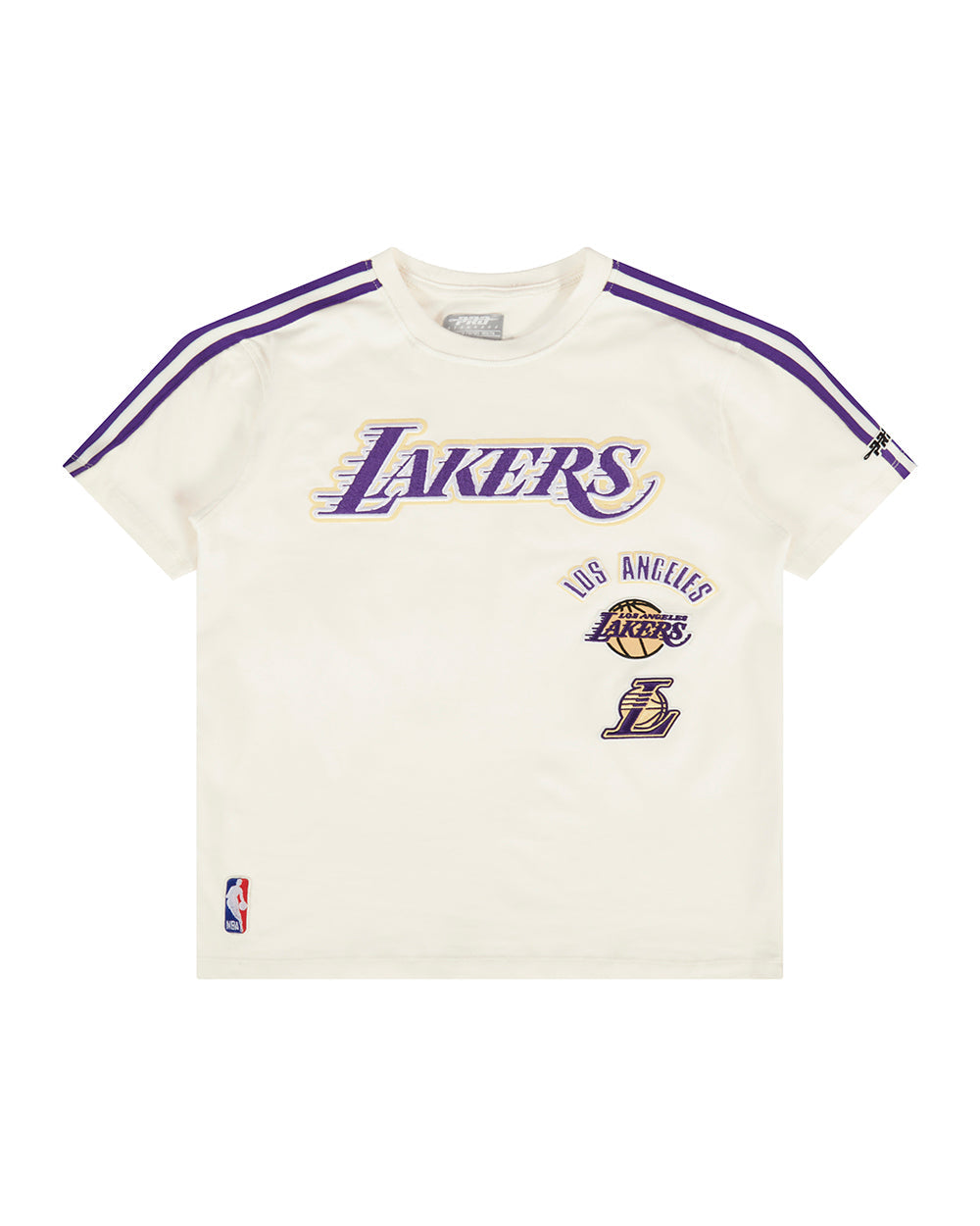 NBA LOS ANGELES LAKERS RETRO CLASSIC T-SHIRT À BANDES EN JERSEY SIMPLE POUR GARÇON JUNIOR (COQUILLE D'ŒUF/VIOLET)