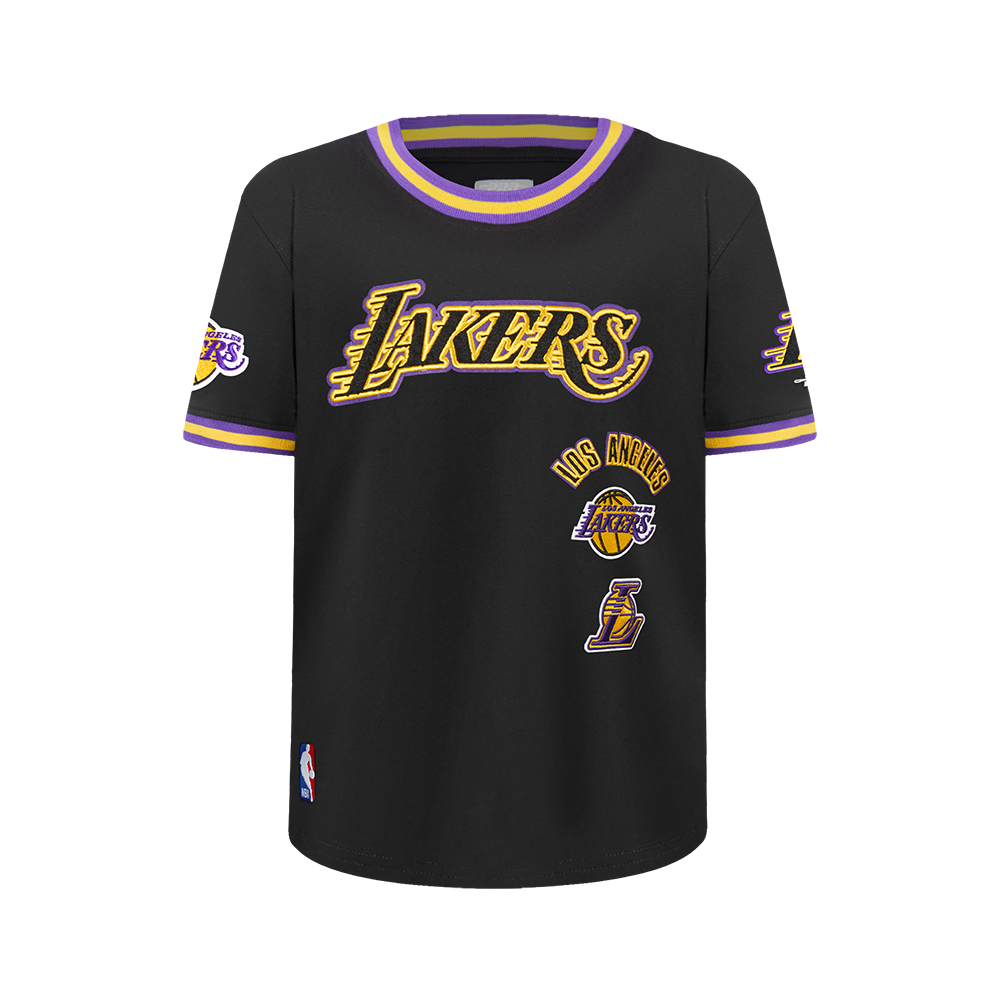 NBA LOS ANGELES LAKERS RETRO CLASSIC BIG BOY'S SS STRIPED RIB TEE (BLACK/PURPLE)