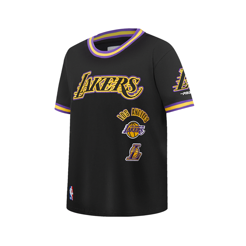 NBA LOS ANGELES LAKERS RETRO CLASSIC BIG BOY'S SS STRIPED RIB TEE (BLACK/PURPLE)