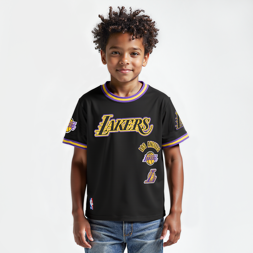NBA LOS ANGELES LAKERS RETRO CLASSIC BIG BOY'S SS STRIPED RIB TEE (BLACK/PURPLE)