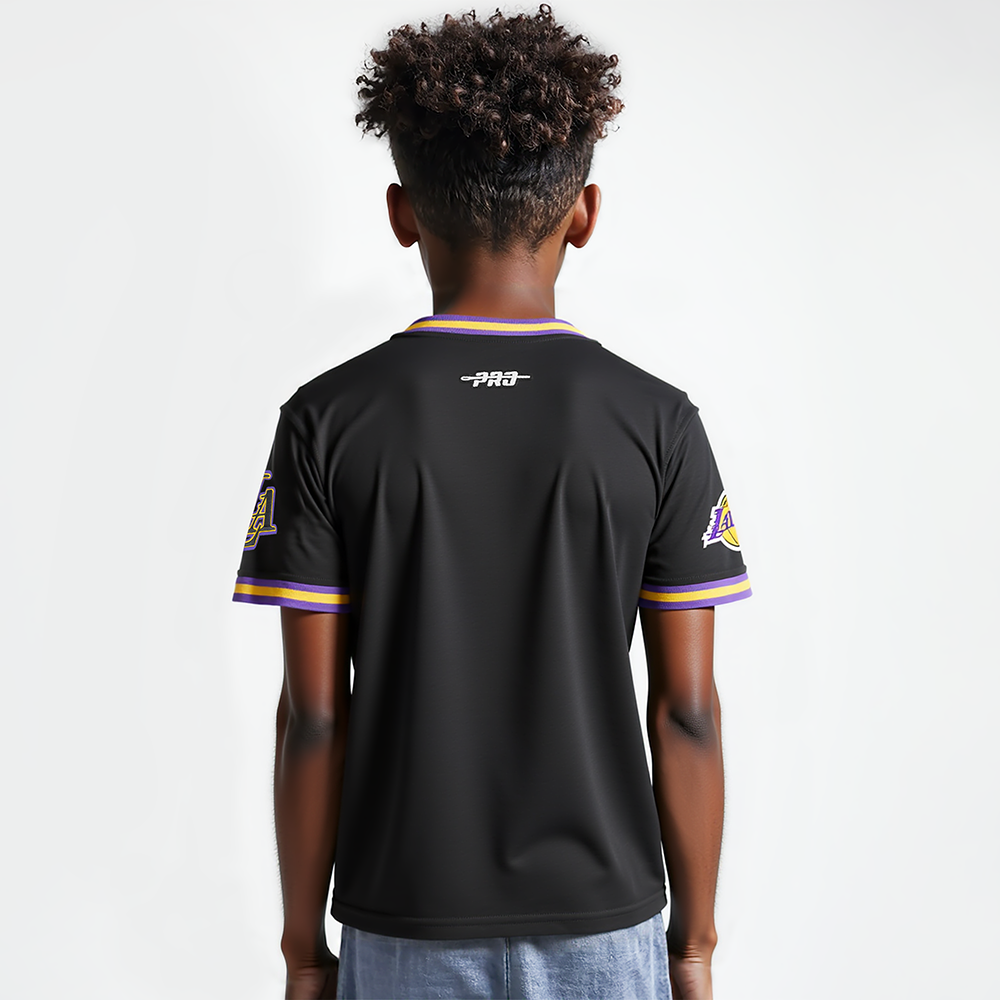 NBA LOS ANGELES LAKERS RETRO CLASSIC BIG BOY'S SS STRIPED RIB TEE (BLACK/PURPLE)
