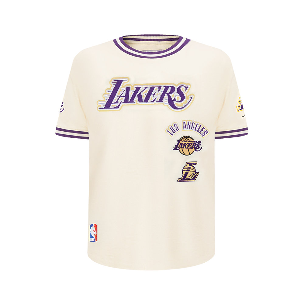 NBA LOS ANGELES LAKERS RETRO CLASSIC BIG BOY'S SS STRIPED RIB TEE (EGGSHELL/ PURPLE)