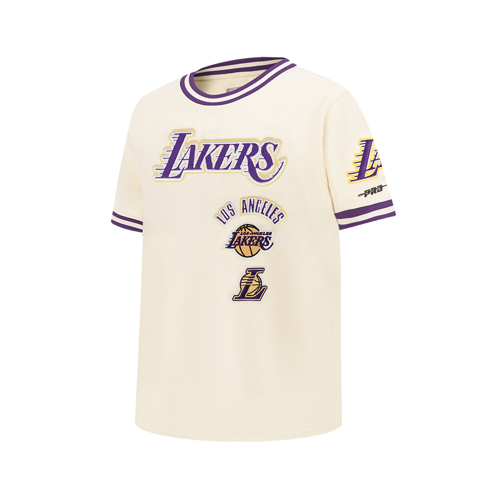 NBA LOS ANGELES LAKERS RETRO CLASSIC BIG BOY'S SS STRIPED RIB TEE (EGGSHELL/ PURPLE)