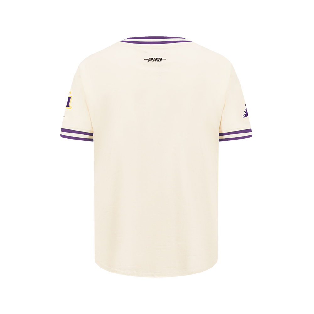 NBA LOS ANGELES LAKERS RETRO CLASSIC BIG BOY'S SS STRIPED RIB TEE (EGGSHELL/ PURPLE)