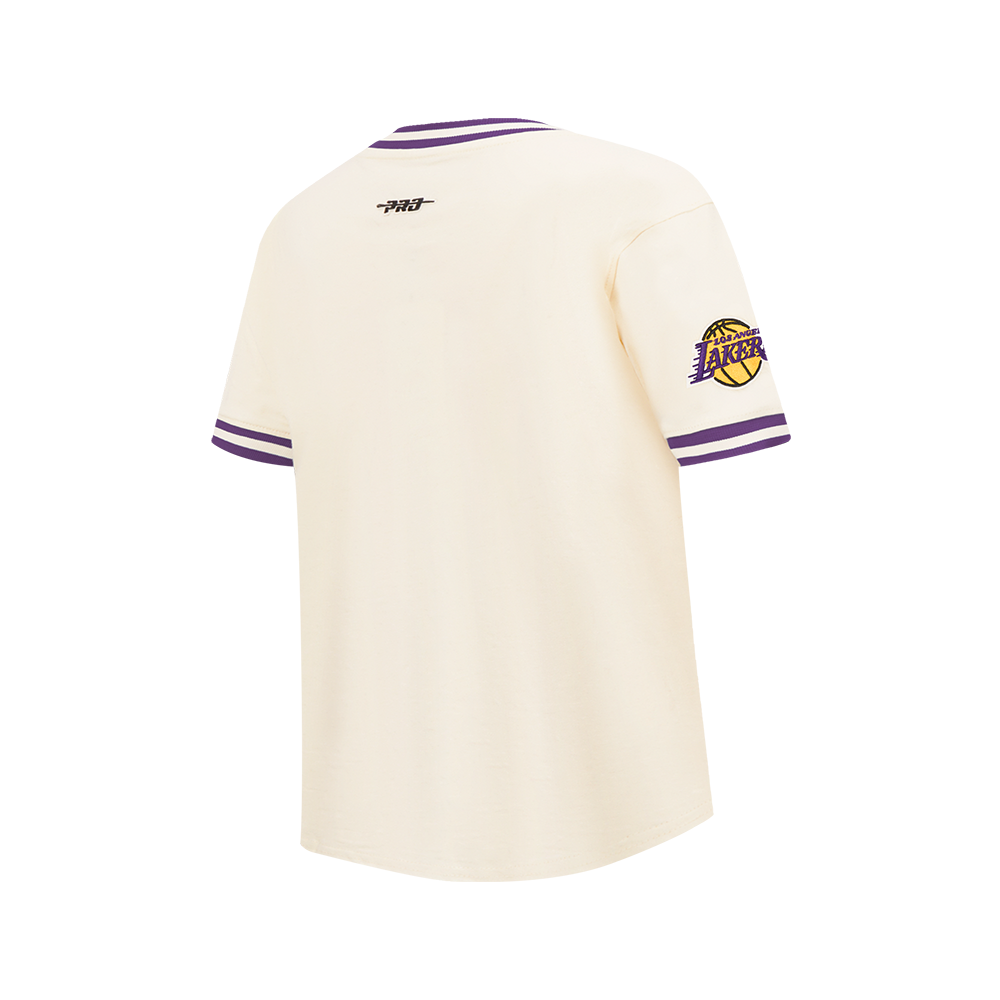 NBA LOS ANGELES LAKERS RETRO CLASSIC BIG BOY'S SS STRIPED RIB TEE (EGGSHELL/ PURPLE)