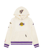 NBA LOS ANGELES LAKERS RETRO CLASSIC BIG BOY'S RIB FLEECE PULLOVER HOODIE (EGGSHELL/ PURPLE)