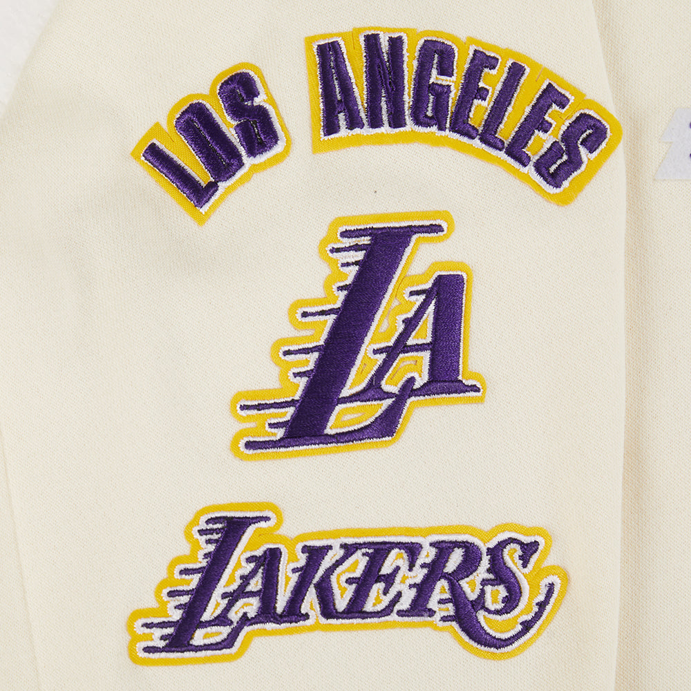 NBA LOS ANGELES LAKERS RETRO CLASSIC BIG BOY'S RIB FLEECE PULLOVER HOODIE (EGGSHELL/ PURPLE)