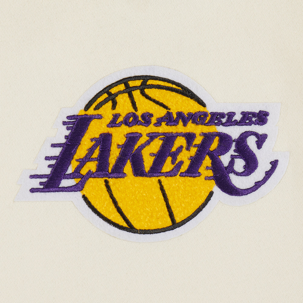 NBA LOS ANGELES LAKERS RETRO CLASSIC BIG BOY'S RIB FLEECE PULLOVER HOODIE (EGGSHELL/ PURPLE)