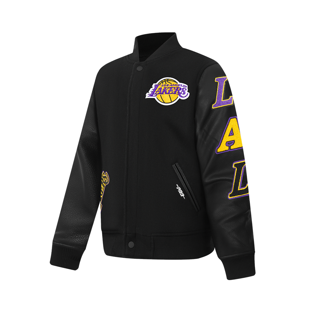 NBA LOS ANGELES LAKERS CLASSIC BIG BOY'S WOOL VARSITY JACKET (JET BLACK)