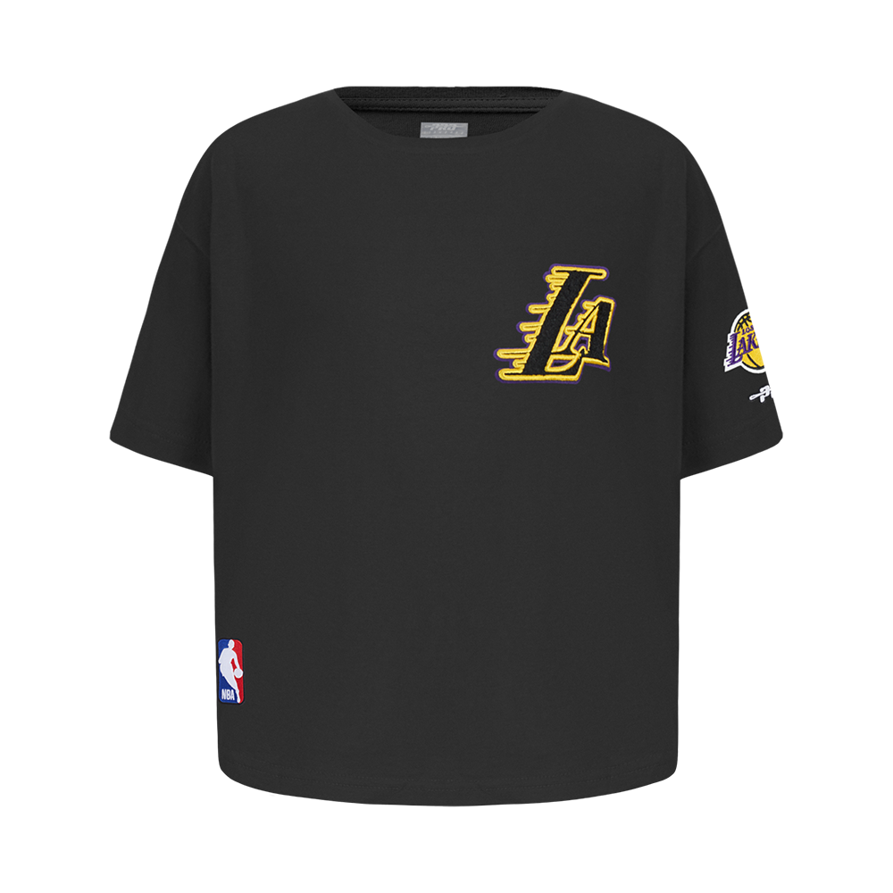 NBA LOS ANGELES LAKERS CLASSIC BIG GIRL'S SHORT SLEEVE BOXY TEE (BLACK)