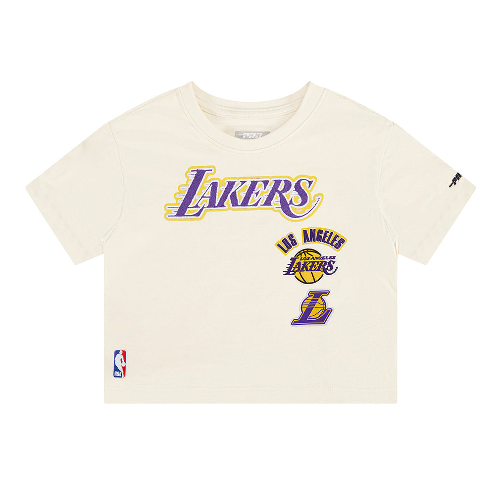 NBA LOS ANGELES LAKERS RETRO CLASSIC T-SHIRT À COUPE CARRÉE À MANCHES COURTES POUR FILLE JUNIOR (COQUILLE D'ŒUF)