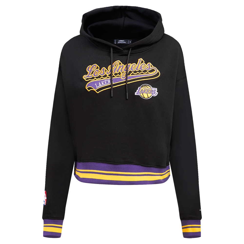 NBA LOS ANGELES LAKERS SCRIPT TAIL CHANDAIL À CAPUCHON COURT EN MOLLETON CÔTELÉ POUR FEMME (NOIR/VIOLET)