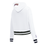 NBA LOS ANGELES LAKERS SCRIPT TAIL WOMEN'S RIB FLEECE CROPPED PULLOVER HOODIE (WHITE/BLACK)