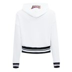 NBA LOS ANGELES LAKERS SCRIPT TAIL WOMEN'S RIB FLEECE CROPPED PULLOVER HOODIE (WHITE/BLACK)