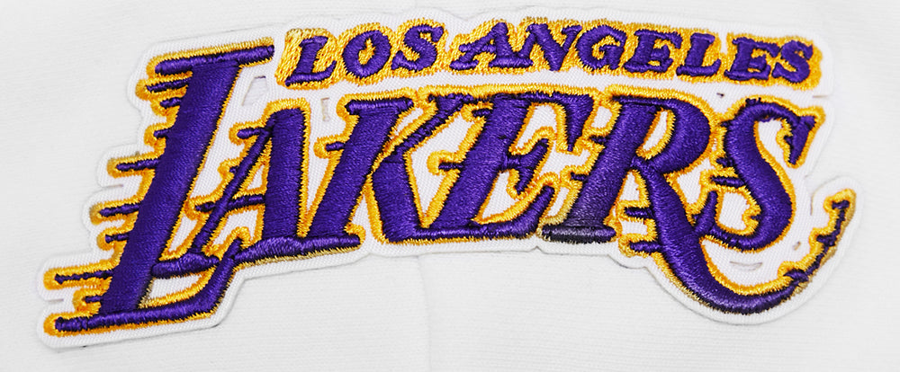 NBA LOS ANGELES LAKERS SCRIPT TAIL WOMEN'S RIB FLEECE CROPPED PULLOVER HOODIE (WHITE/BLACK)