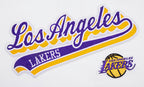 NBA LOS ANGELES LAKERS SCRIPT TAIL WOMEN'S RIB FLEECE CROPPED PULLOVER HOODIE (WHITE/BLACK)