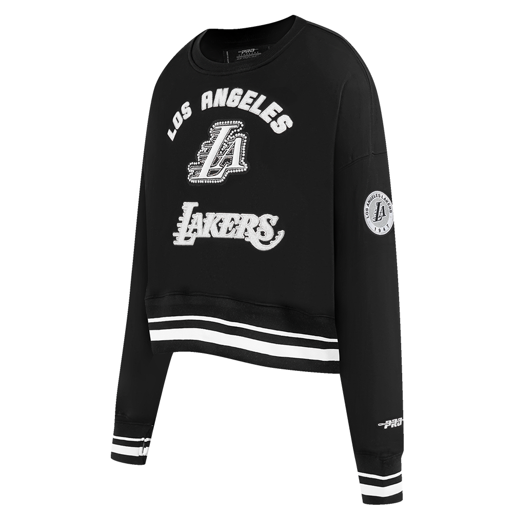 NBA LOS ANGELES LAKERS PEARLS WOMEN'S RIB FLEECE CREWNECK (BLACK)