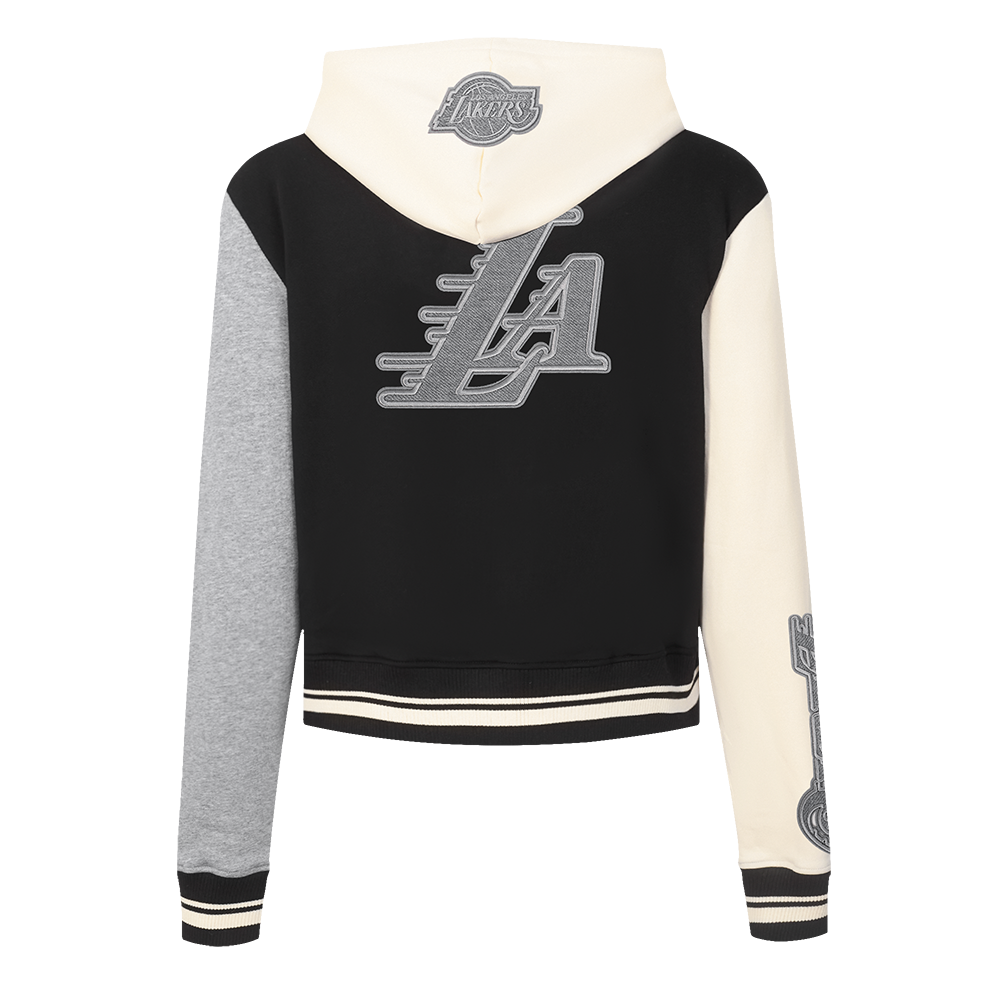 NBA LOS ANGELES LAKERS REVERSE FRENCH TERRY CHANDAIL À CAPUCHON EN MOLLETON À GLISSIÈRE ET À BLOCS DE COULEUR POUR FEMME (NOIR/GRIS/COQUILLE D'ŒUF)