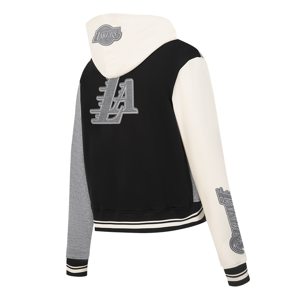 NBA LOS ANGELES LAKERS REVERSE FRENCH TERRY CHANDAIL À CAPUCHON EN MOLLETON À GLISSIÈRE ET À BLOCS DE COULEUR POUR FEMME (NOIR/GRIS/COQUILLE D'ŒUF)
