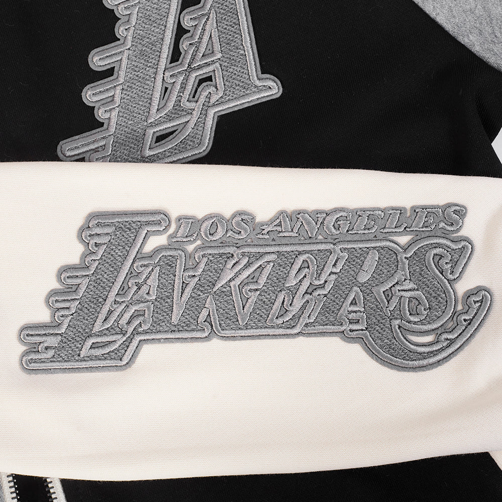 NBA LOS ANGELES LAKERS REVERSE FRENCH TERRY CHANDAIL À CAPUCHON EN MOLLETON À GLISSIÈRE ET À BLOCS DE COULEUR POUR FEMME (NOIR/GRIS/COQUILLE D'ŒUF)