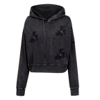 NBA LOS ANGELES LAKERS WASHED CRYSTALLINE WOMEN'S CROPPED PULLOVER HOODIE (WASHED BLACK)