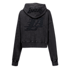 NBA LOS ANGELES LAKERS WASHED CRYSTALLINE WOMEN'S CROPPED PULLOVER HOODIE (WASHED BLACK)