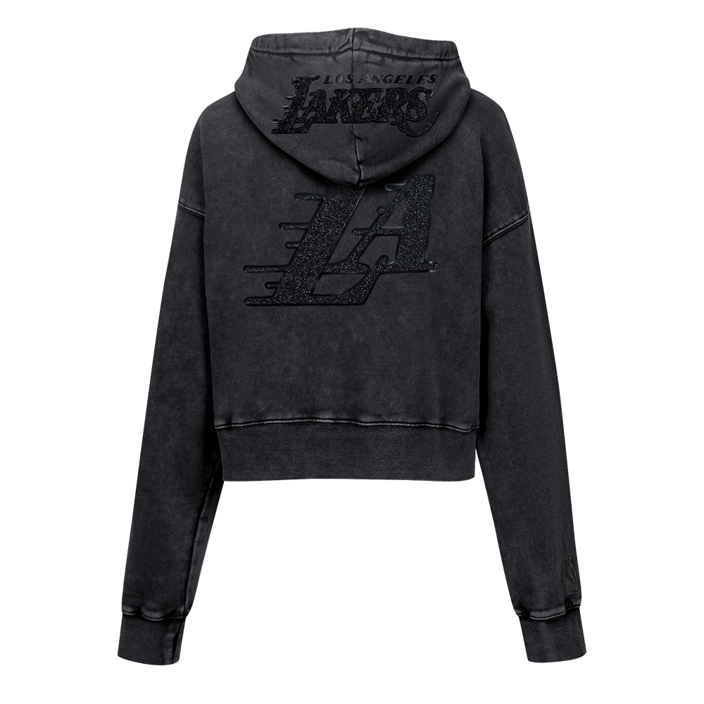 NBA LOS ANGELES LAKERS WASHED CRYSTALLINE WOMEN'S CROPPED PULLOVER HOODIE (WASHED BLACK)