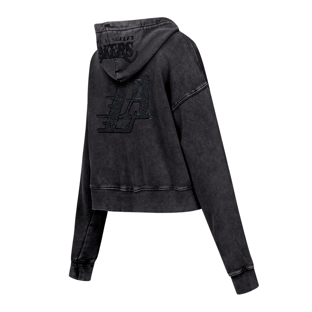 NBA LOS ANGELES LAKERS WASHED CRYSTALLINE WOMEN'S CROPPED PULLOVER HOODIE (WASHED BLACK)