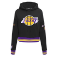 NBA LOS ANGELES LAKERS RETRO CLASSIC WOMEN'S CROPPED PULLOVER HOODIE (BLACK/PURPLE/YELLOW)