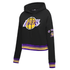 NBA LOS ANGELES LAKERS RETRO CLASSIC WOMEN'S CROPPED PULLOVER HOODIE (BLACK/PURPLE/YELLOW)