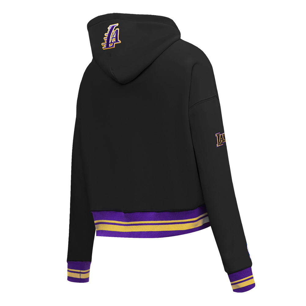 NBA LOS ANGELES LAKERS RETRO CLASSIC WOMEN'S CROPPED PULLOVER HOODIE (BLACK/PURPLE/YELLOW)