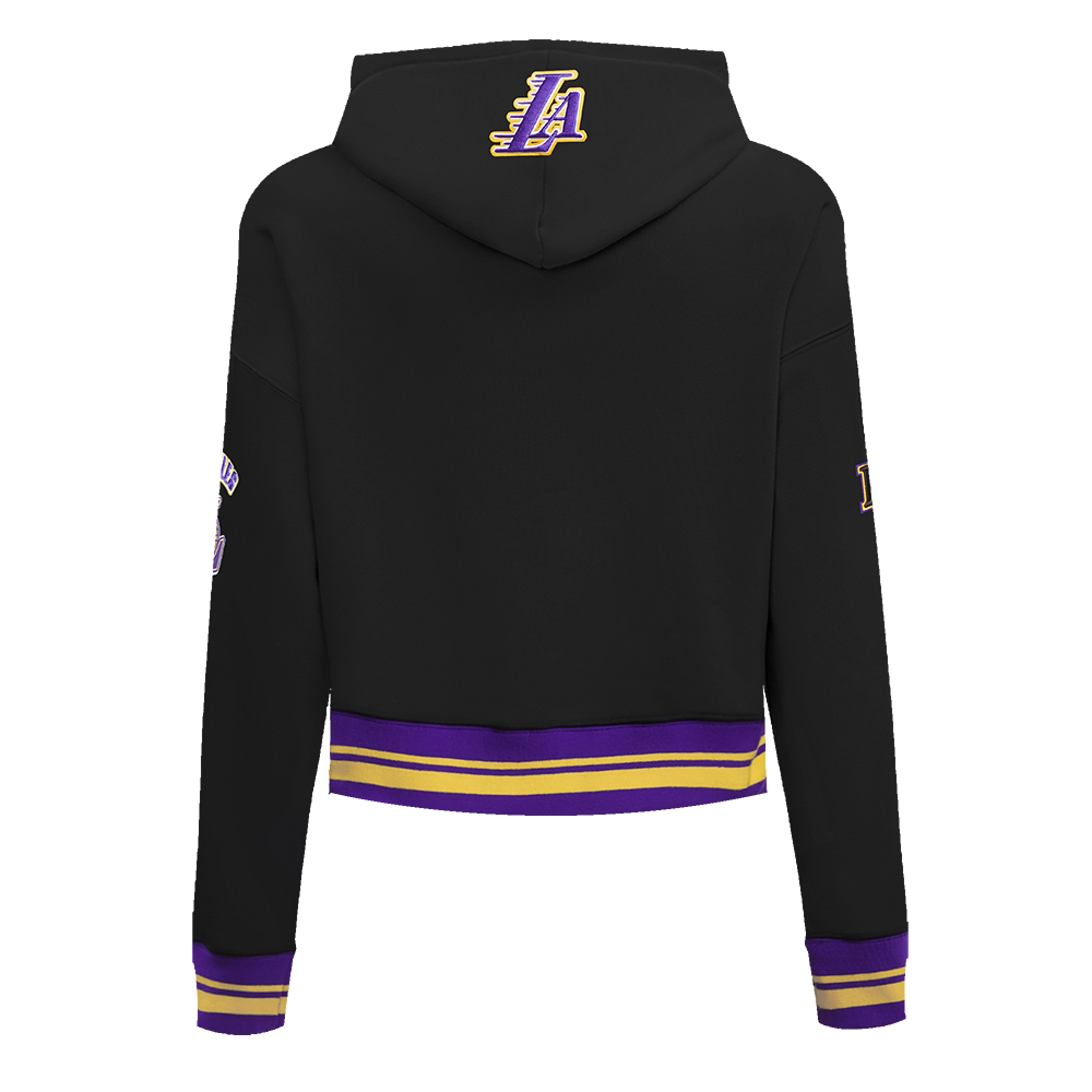 NBA LOS ANGELES LAKERS RETRO CLASSIC WOMEN'S CROPPED PULLOVER HOODIE (BLACK/PURPLE/YELLOW)