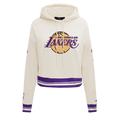 NBA LOS ANGELES LAKERS RETRO CLASSIC WOMEN'S CROPPED PULLOVER HOODIE (EGGSHELL/ PURPLE)