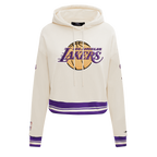 NBA LOS ANGELES LAKERS RETRO CLASSIC WOMEN'S CROPPED PULLOVER HOODIE (EGGSHELL/ PURPLE)