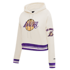 NBA LOS ANGELES LAKERS RETRO CLASSIC WOMEN'S CROPPED PULLOVER HOODIE (EGGSHELL/ PURPLE)