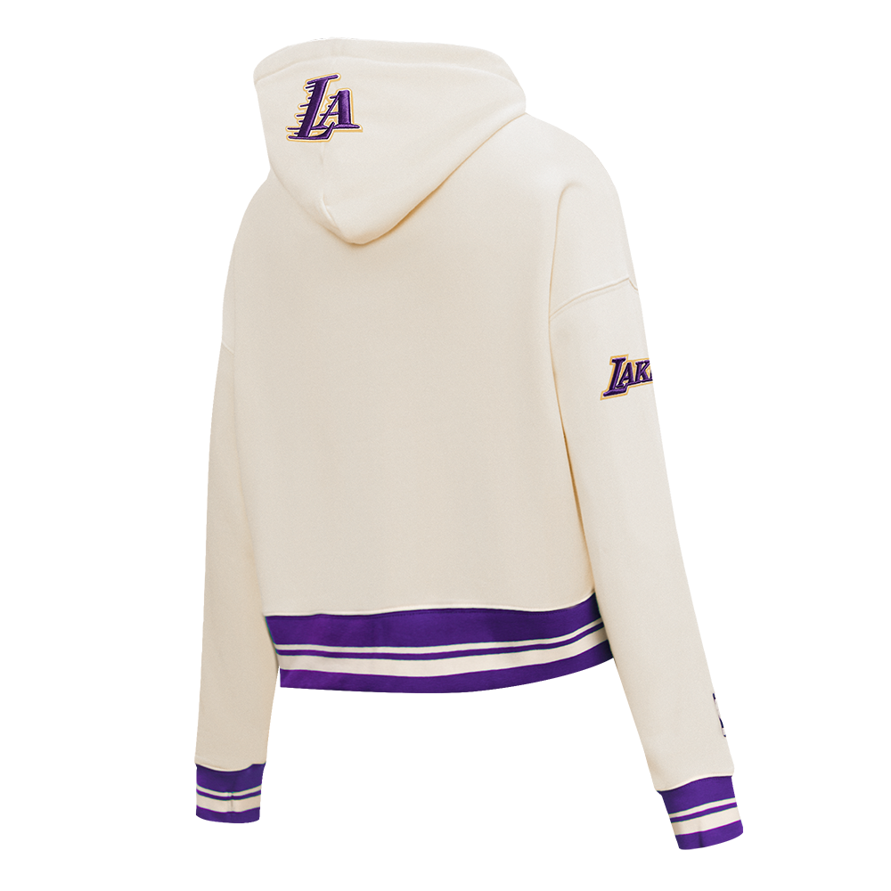 NBA LOS ANGELES LAKERS RETRO CLASSIC WOMEN'S CROPPED PULLOVER HOODIE (EGGSHELL/ PURPLE)