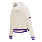 NBA LOS ANGELES LAKERS RETRO CLASSIC WOMEN'S CROPPED PULLOVER HOODIE (EGGSHELL/ PURPLE)