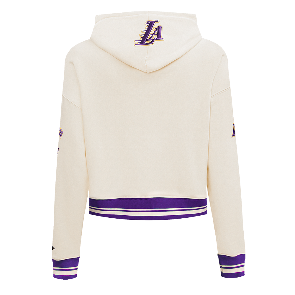 NBA LOS ANGELES LAKERS RETRO CLASSIC WOMEN'S CROPPED PULLOVER HOODIE (EGGSHELL/ PURPLE)