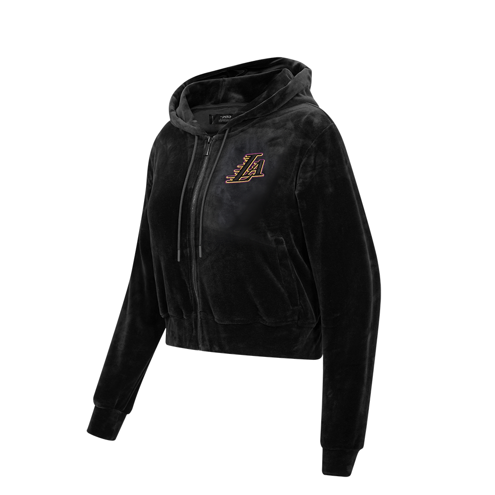 NBA LOS ANGELES LAKERS CLASSIC WOMEN'S VELOUR FULL ZIP PULLOVER HOODIE (BLACK)