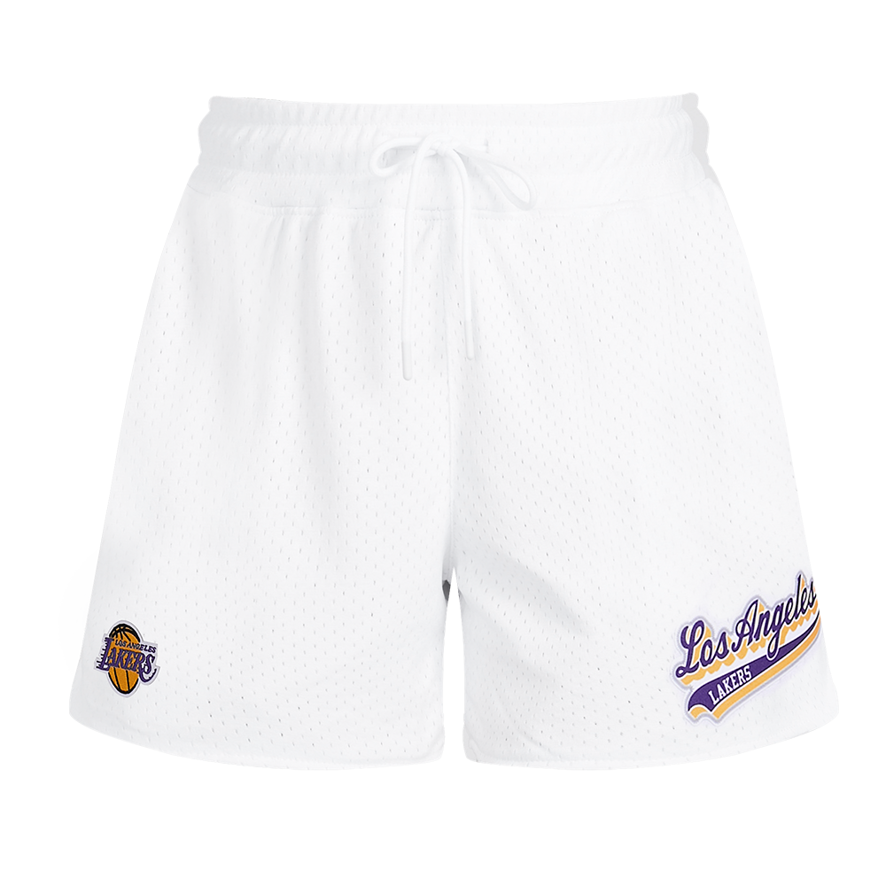 NBA LOS ANGELES LAKERS SCRIPT TAIL WOMEN'S MESH SHORT (WHITE)