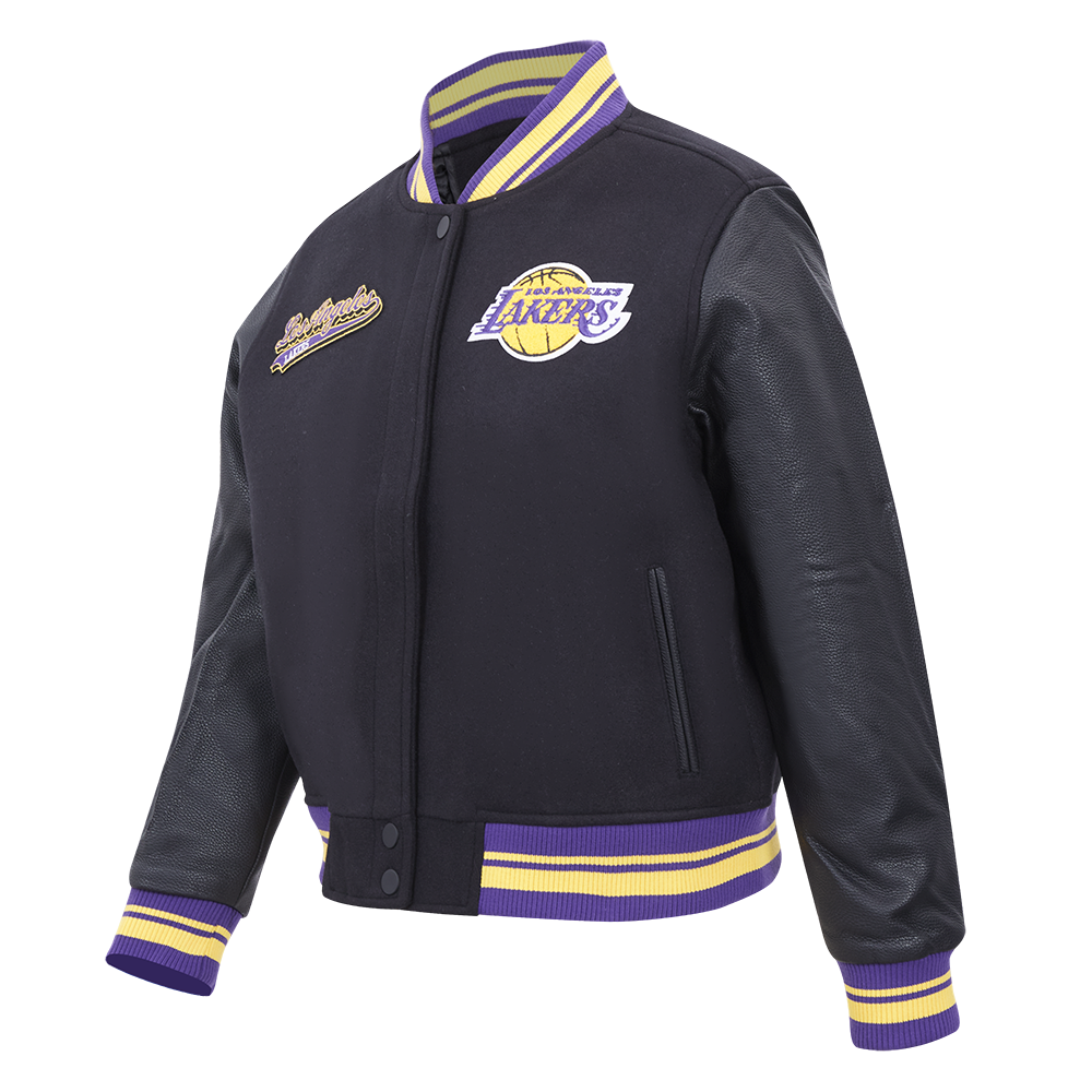 NBA LOS ANGELES LAKERS SCRIPT TAIL BLOUSON COLLÉGIAL EN LAINE POUR FEMME (NOIR/VIOLET)