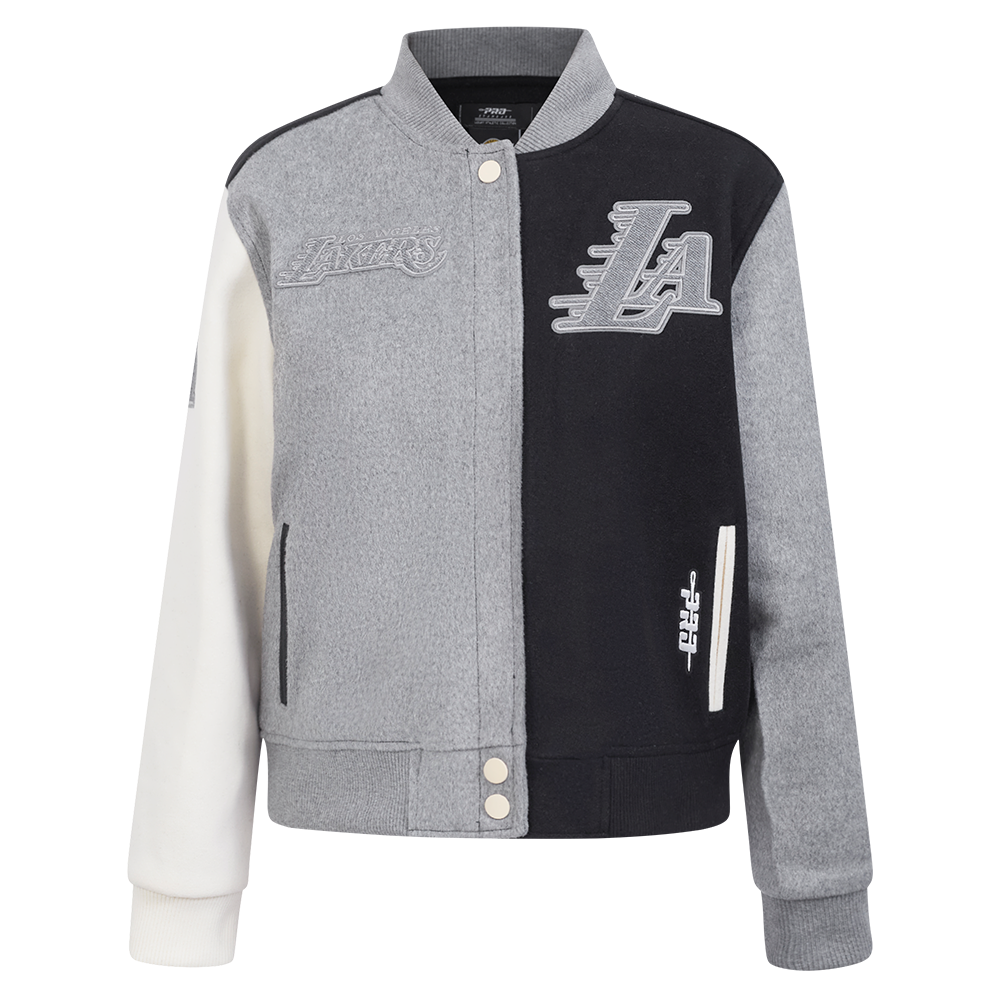 NBA LOS ANGELES LAKERS REVERSE FRENCH TERRY BLOUSON COLLÉGIAL POUR FEMME (NOIR/GRIS/COQUILLE D'ŒUF)
