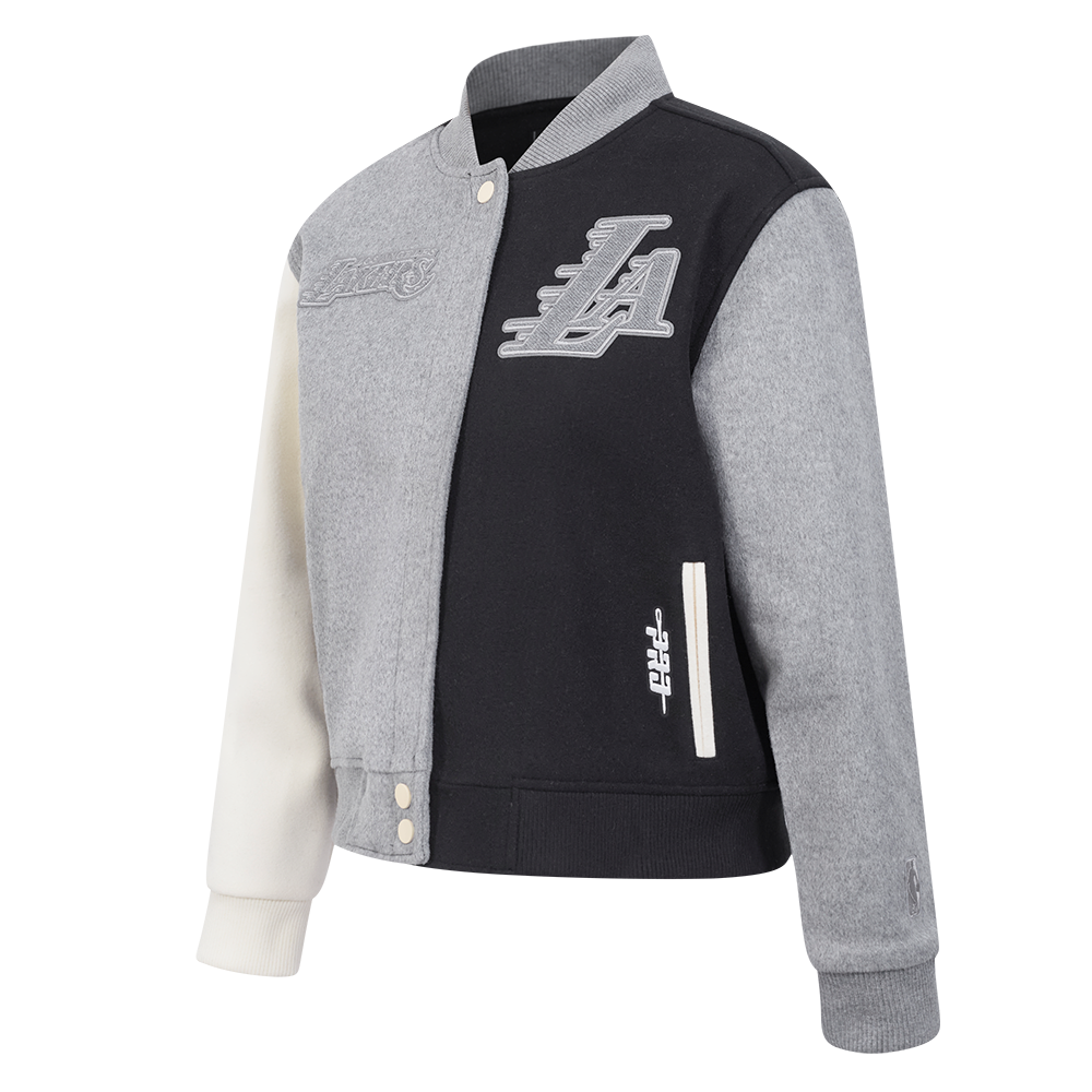 NBA LOS ANGELES LAKERS REVERSE FRENCH TERRY BLOUSON COLLÉGIAL POUR FEMME (NOIR/GRIS/COQUILLE D'ŒUF)