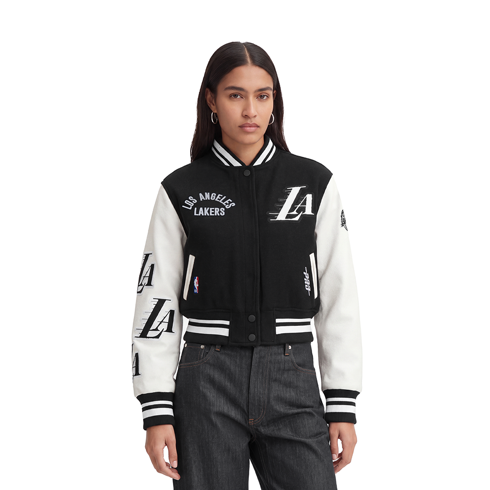 NBA LOS ANGELES LAKERS BLOUSON COLLÉGIAL POUR FEMME (NOIR/BLANC)